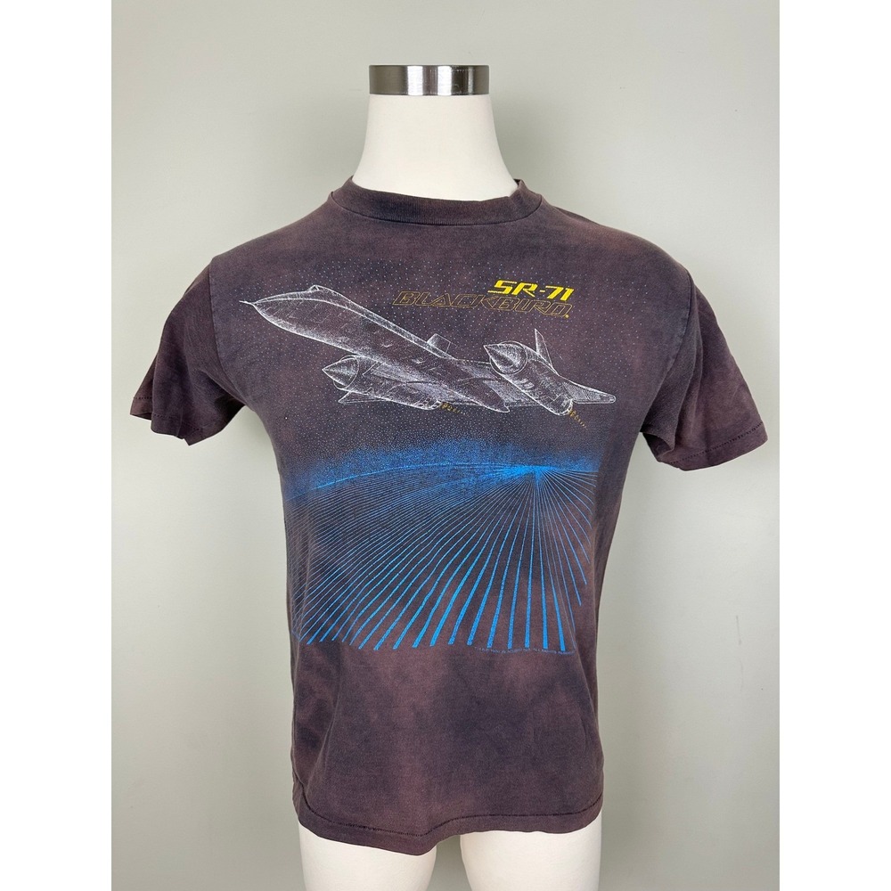 Vintage SR-71 Blackbird T Shirt Mens L Brown Single Stitch USA 80s Jet Tee